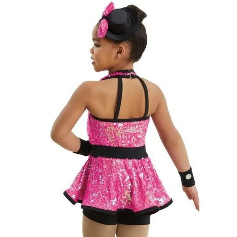 Pre-Owned Dance Costume Weissman 11014 Small Child Pink Peplum Jazz Sequin
